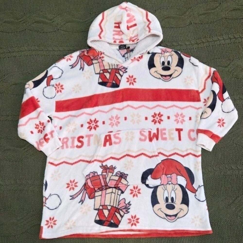 Disney Minnie Mouse Christmas Fleece Wearable Blanket Hoodie Pullover OS